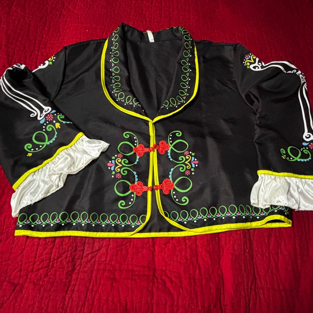 Spirit Halloween Day of the Dead Skeleton Bolero Jacket Black Neon One Size